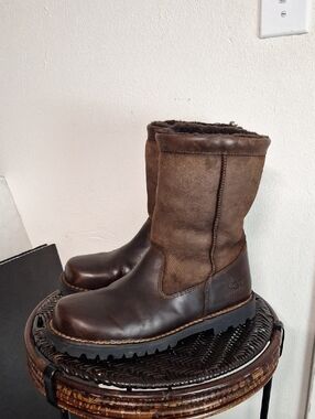 UGG Boots Mens Size 9 Shearling Brown Pull On Round Toe